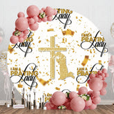 Aperturee - Aperturee White Gold Repeated Praying Lady Round Party Backdrop